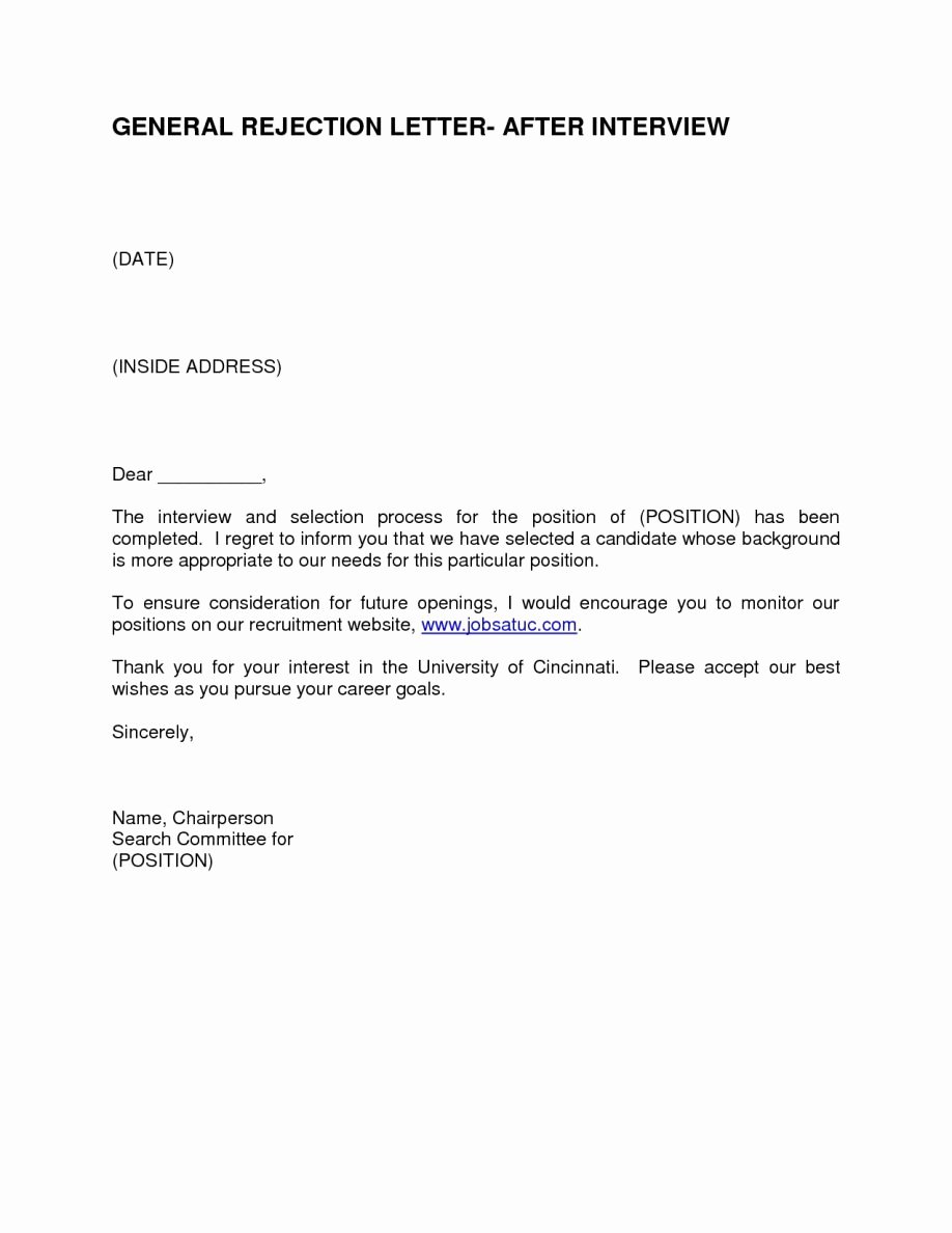 Rejection Letter for Internal Candidate Fresh Sample Candidate Rejection Letter form Template after