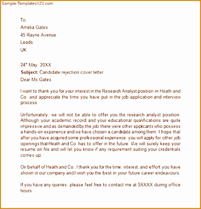 Rejection Letter for Internal Candidate Lovely 5 Candidate Rejection Letter Template Besttemplates