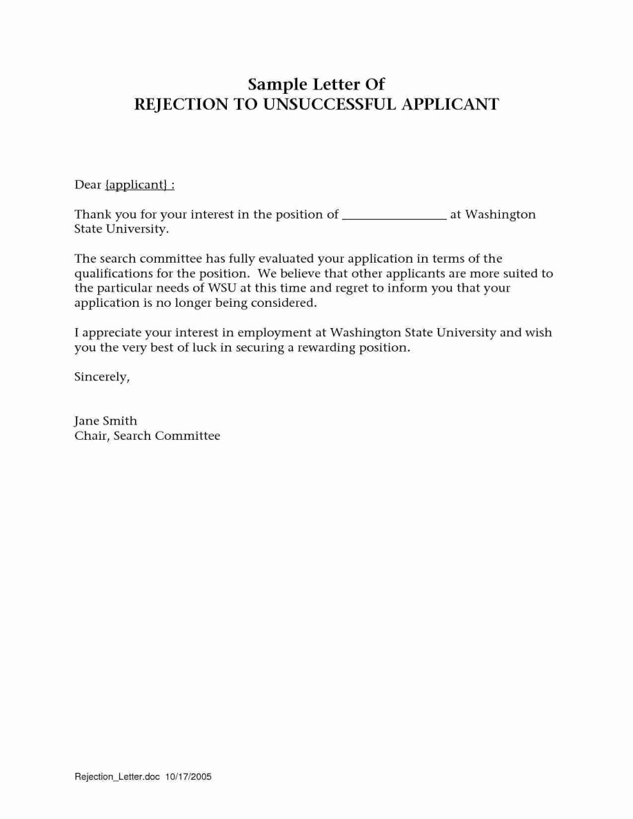 Rejection Letter for Internal Candidate Lovely Regret Letter for Job Examples Application after Interview