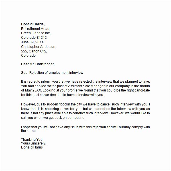 Rejection Letter for Internal Candidate Luxury Job Application Rejection Letter Examples