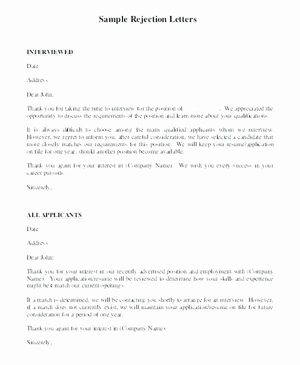 Rejection Letter for Internal Candidate Luxury Rejection Letter Template after Interview – Tracenumberr