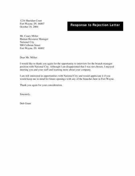 Rejection Letter for Internal Candidate New Sample Candidate Rejection Letter form Template after