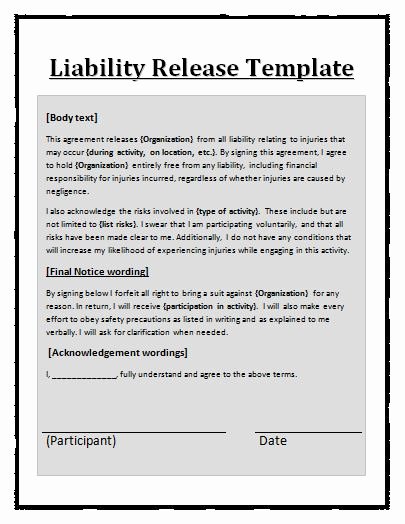 Release Of Liability Template Free Beautiful Liability Waiver Template