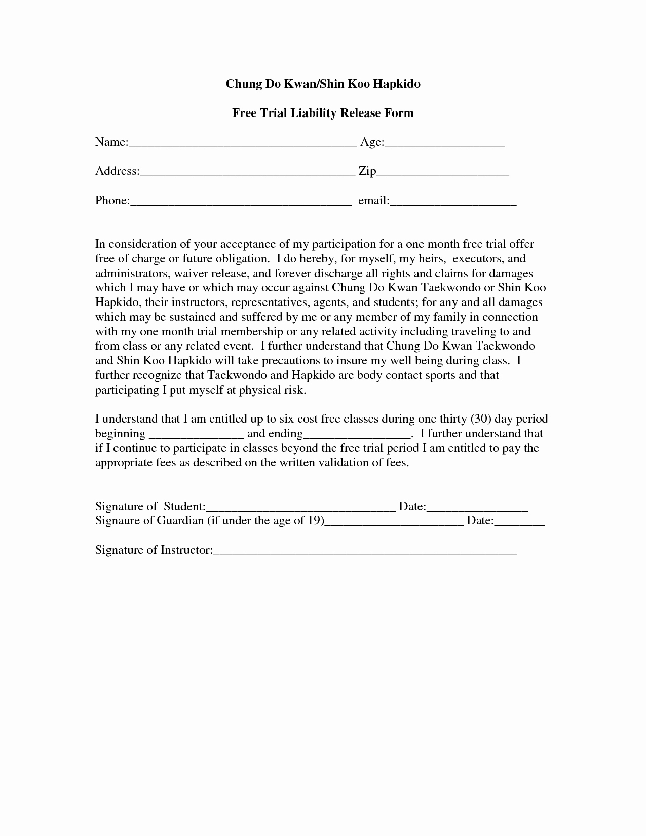 Release Of Liability Template Free Best Of Free Printable Liability form form Generic