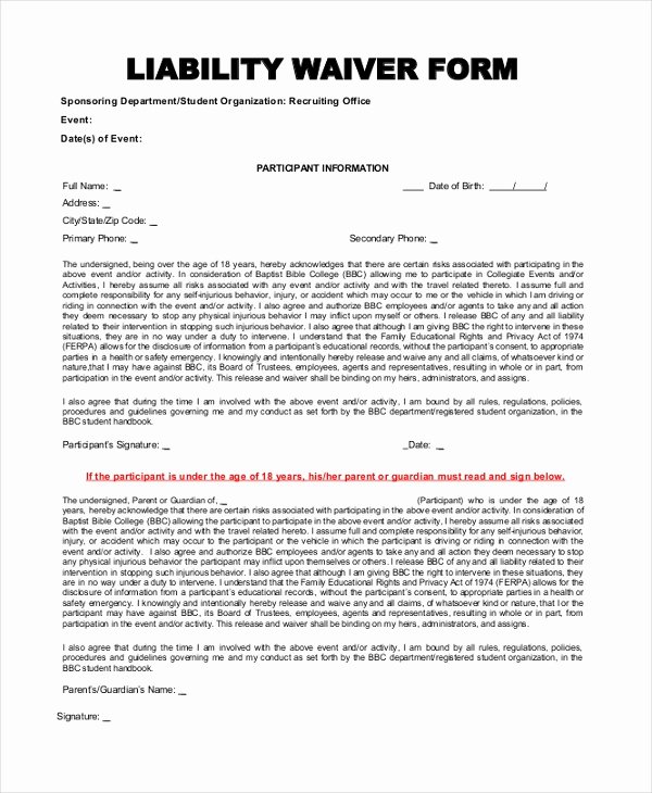 Release Of Liability Template Free Best Of Sample Liability form 8 Free Documents In Pdf