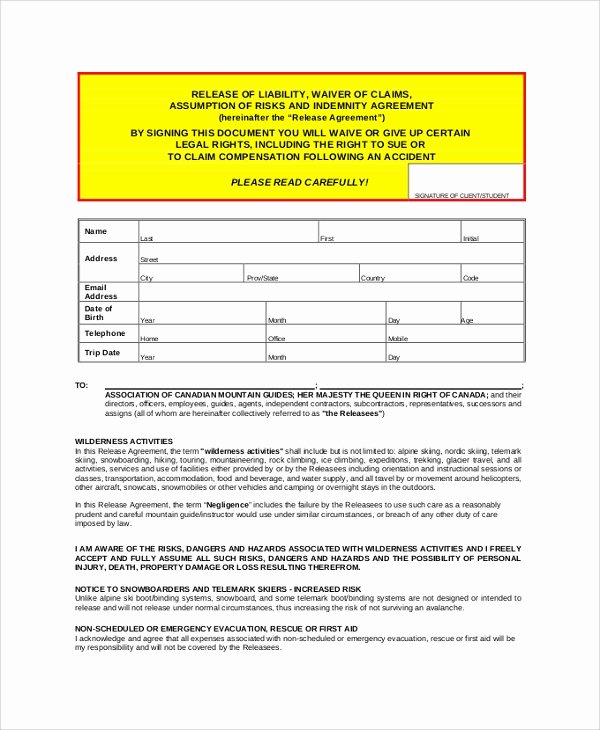 Release Of Liability Template Free New 9 Sample Release Of Liability forms