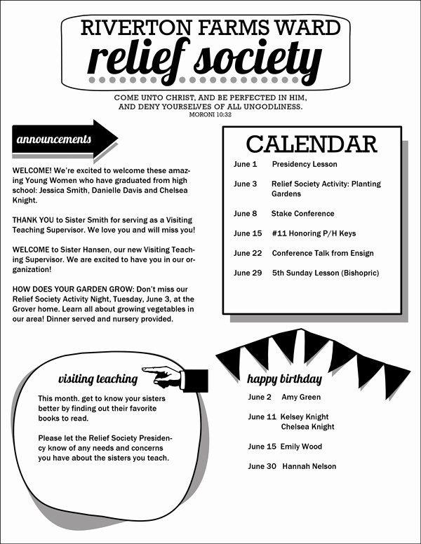 Relief society Newsletters Lovely Relief society Newsletter Template Customizable Pdf