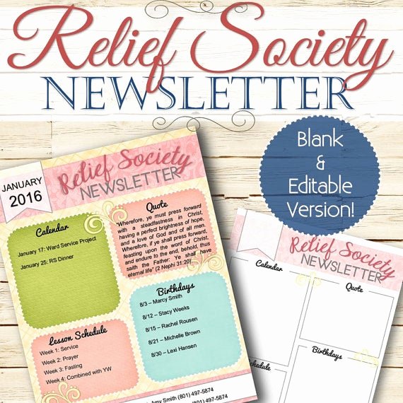 Relief society Newsletters New Editable Relief society Newsletter Instant Download