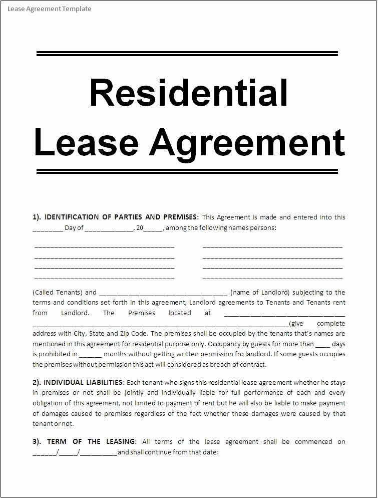 Rent Lease Template Beautiful Printable Sample Free Lease Agreement Template form