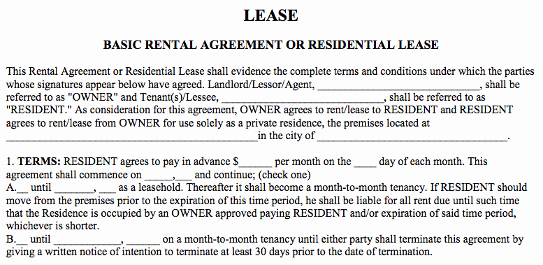 Rent Lease Template Best Of Basic Rental Agreement In A Word Document for Free
