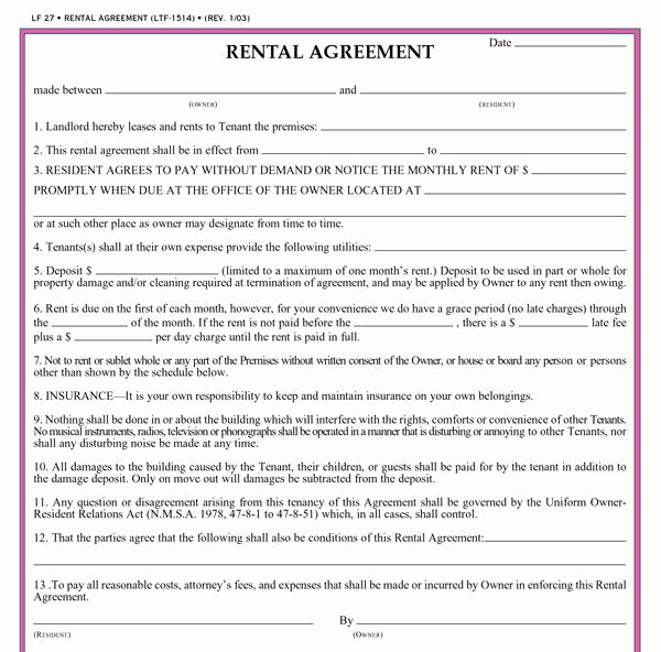 Rent Lease Template Fresh Residential Lease Agreement Template