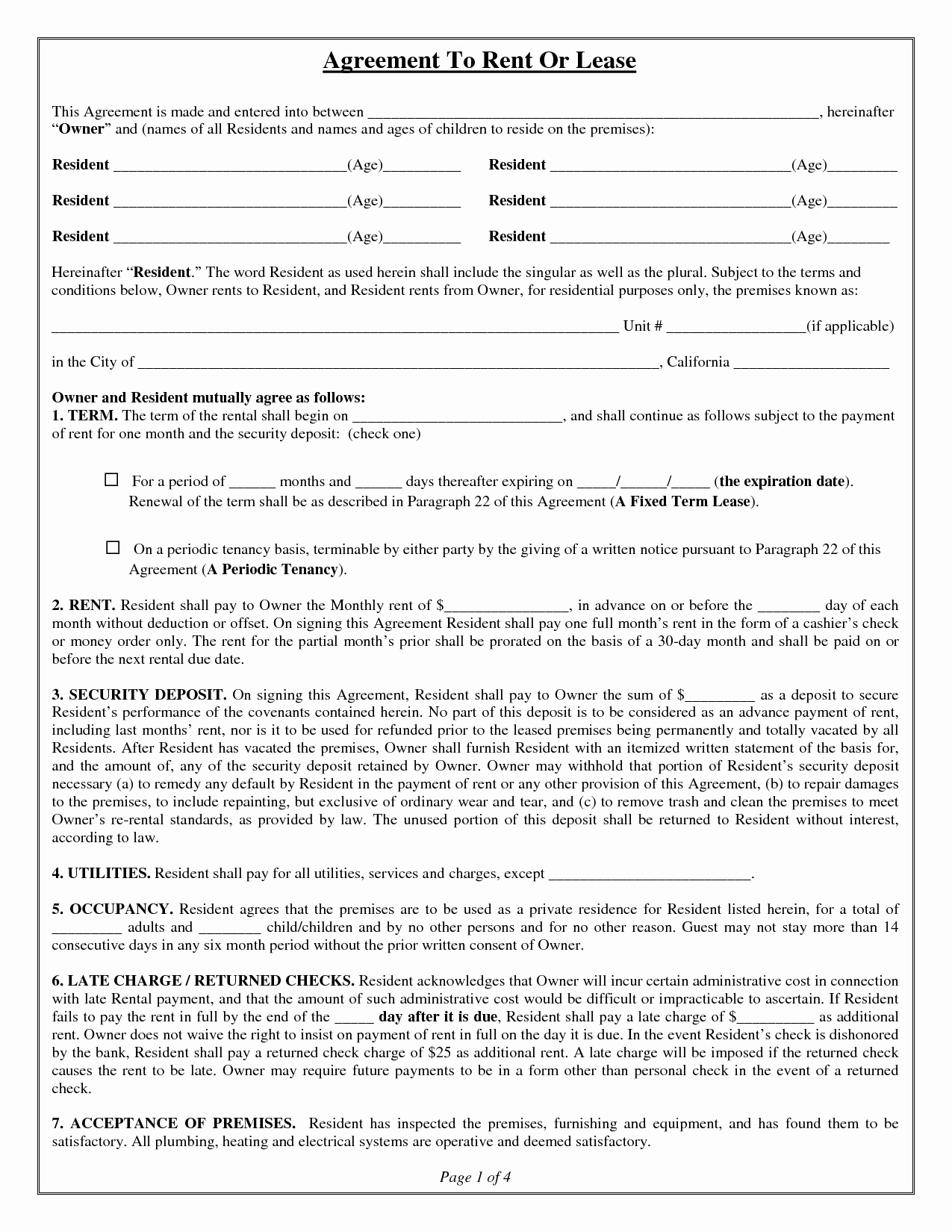 Rent Lease Template New House Lease Agreement form Free