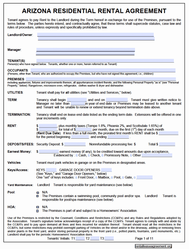 Rent Lease Template Unique Free Arizona Residential Lease Agreement – Pdf Template