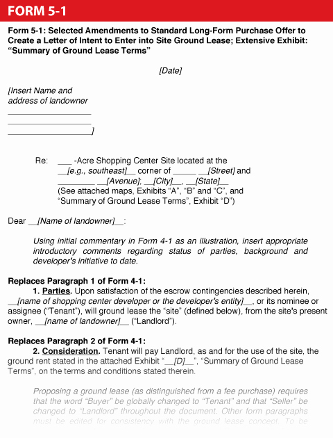 Rent Letter Of Intent Awesome Shopping Center Dealmaker S Handbook —form 5 1 Selected