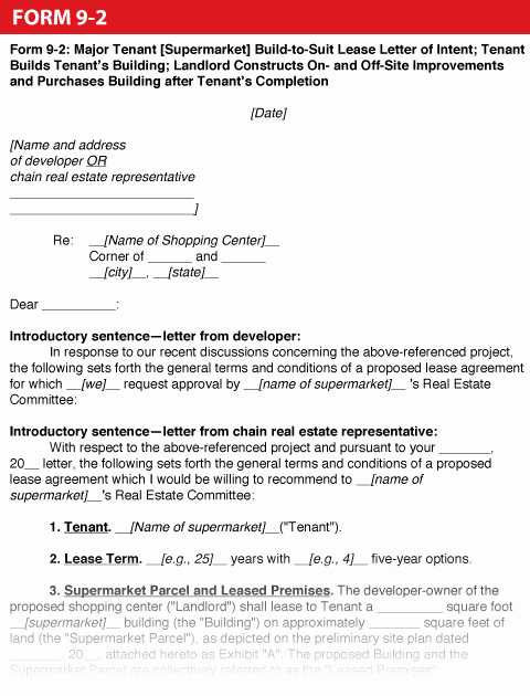 Rent Letter Of Intent Fresh Shopping Center Dealmaker S Handbook —form 9 2