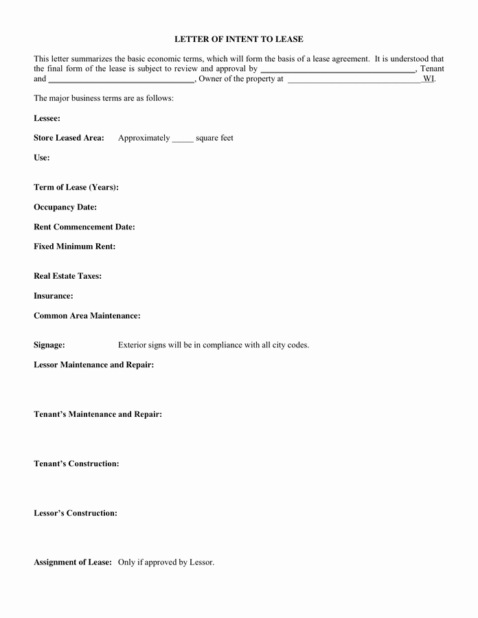 Rent Letter Of Intent Luxury Letter Of Intent to Lease In Word and Pdf formats