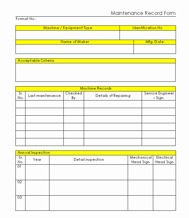 Repair Report Template Beautiful Maintenance Record form format Word Pdf