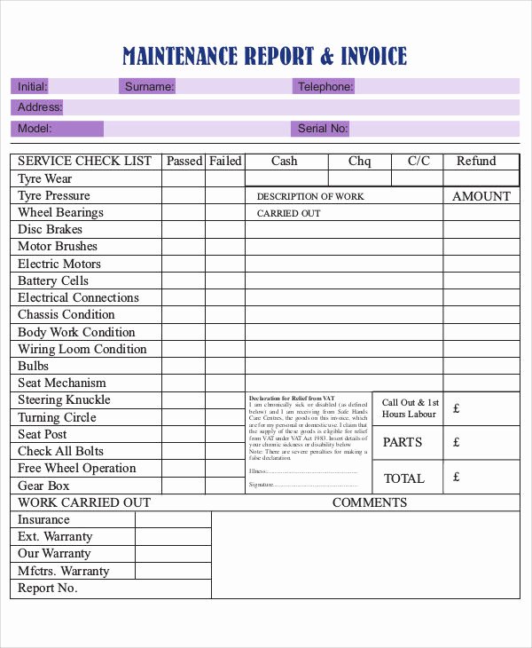 Repair Report Template Best Of 9 Maintenance Invoice Template Free Sample Example