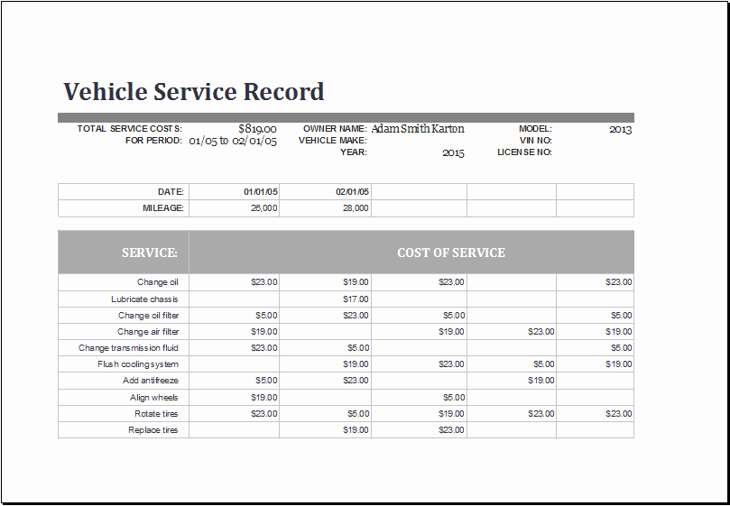 Repair Report Template Inspirational Ms Excel Vehicle Service Record Log Template