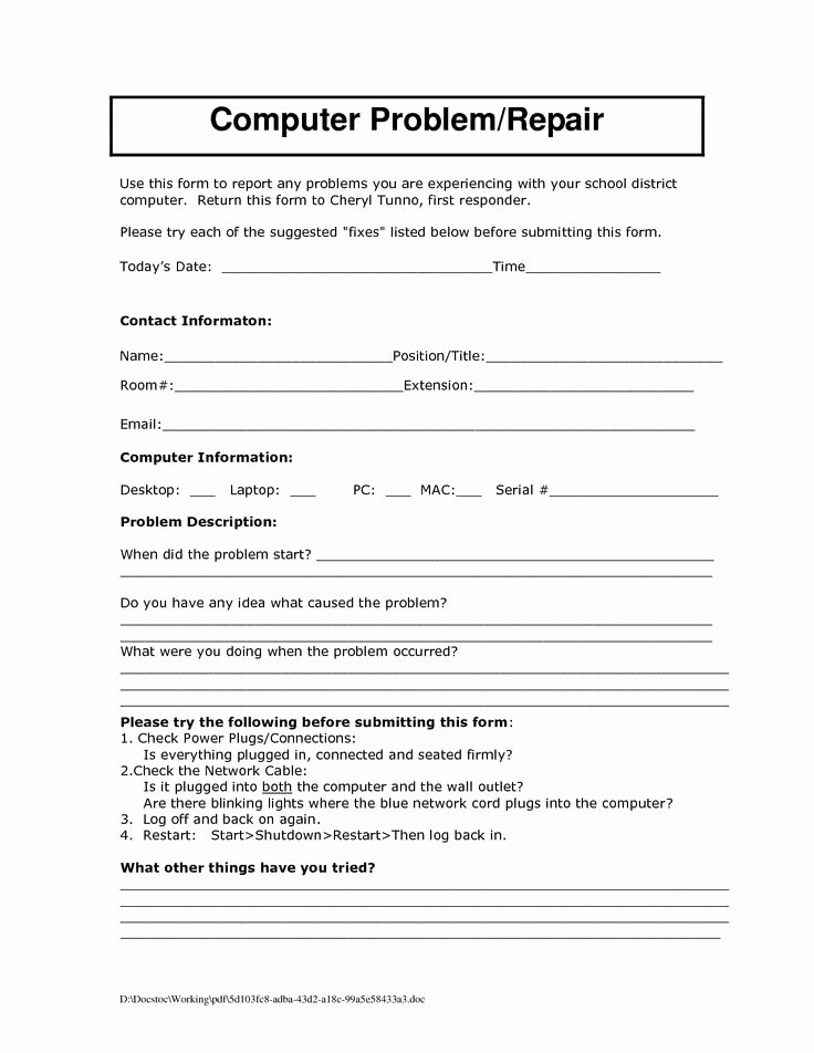 Repair Report Template Inspirational Puter Repair form Template