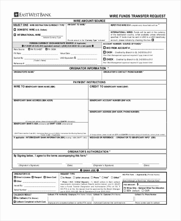 Request for Funds form Template New Sample Wire Transfer form 10 Free Documents In Pdf