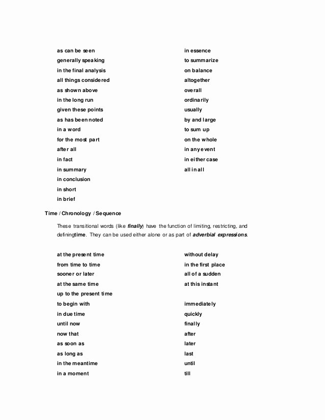 good transition words to use in a research paper