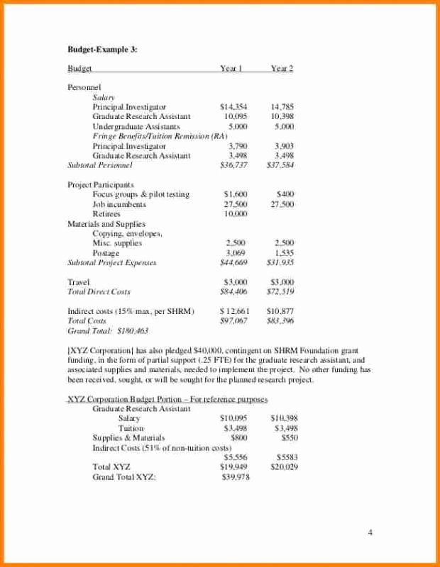 Research Proposal Budget Example Fresh Example Grant Proposal