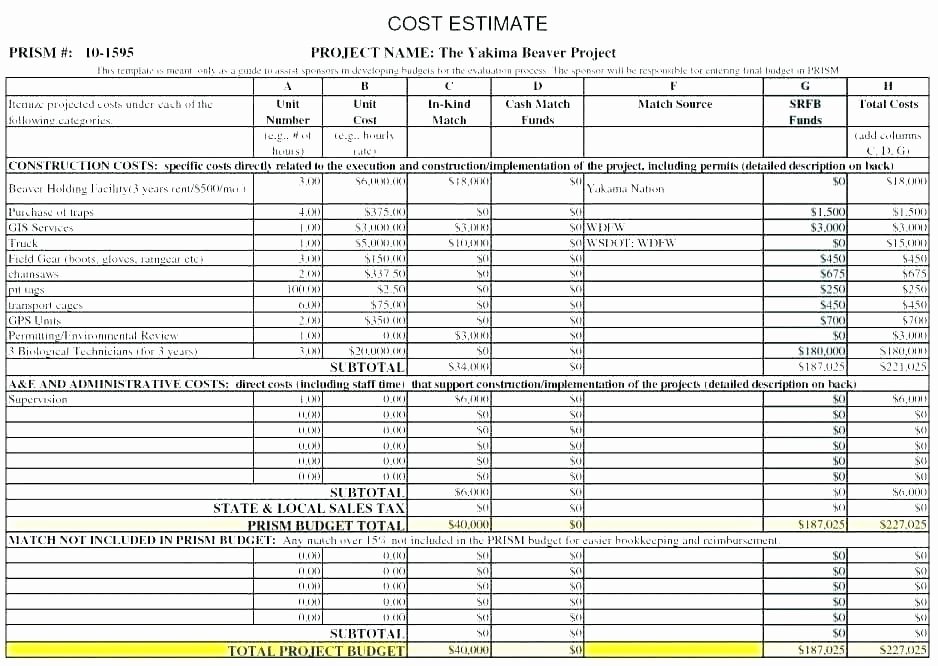 Residential Construction Budget Template Excel Inspirational Project Cost Sheet Template