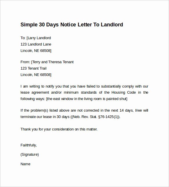 Resignation Letter 30 Days Notice Beautiful 10 Sample 30 Days Notice Letters to Landlord In Word