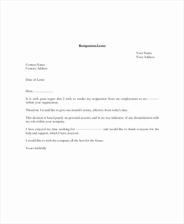 Resignation Letter 30 Days Notice Best Of 6 Resignation Letter with 30 Day Notice Template Pdf