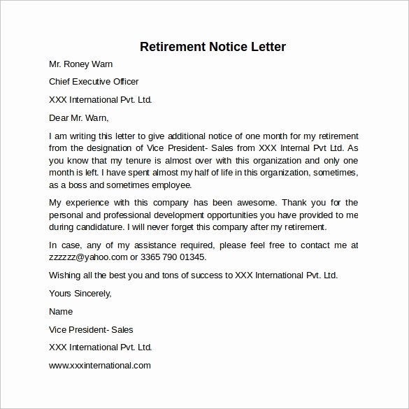 Resignation Letter 30 Days Notice Elegant Sample 30 Days Notice Letter 7 Free Documents In Word Pdf