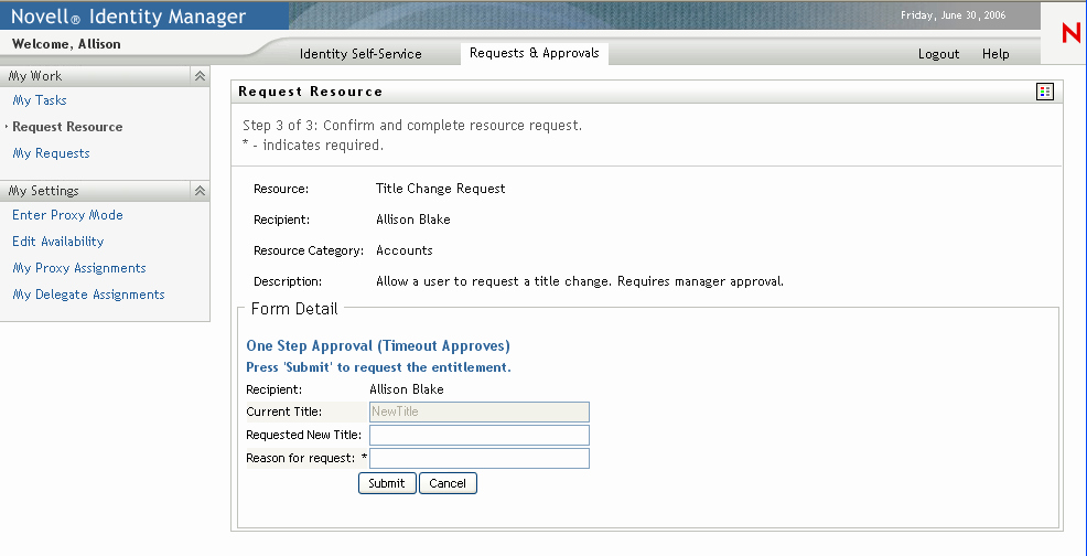 Resource Request form Beautiful Novell Doc User Application Design Guide About forms