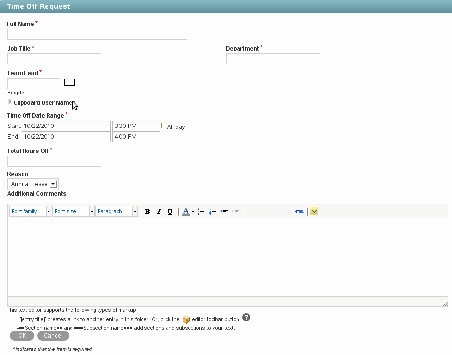 Resource Request form New Time F Request Vibe