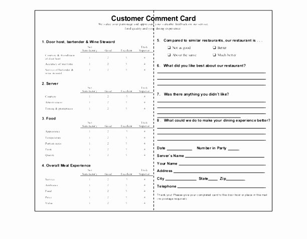 Restaurant Comment Cards Template Awesome 9 Restaurant Ment Card Template Vrtwi