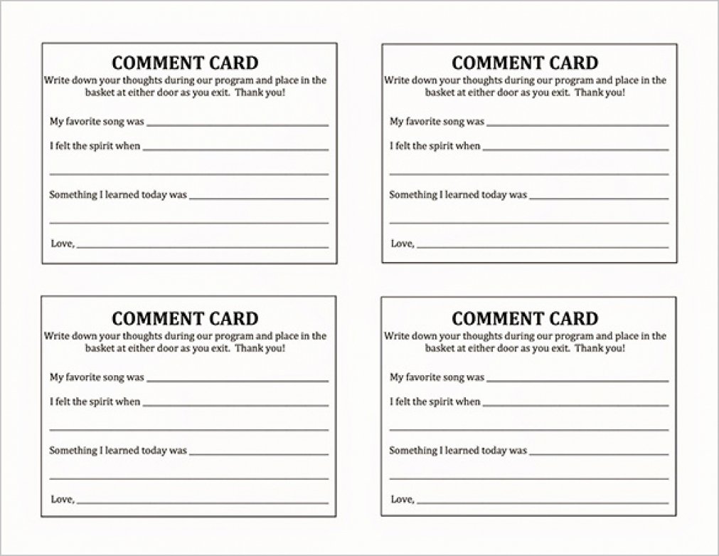 Restaurant Comment Cards Template Awesome Ment Card Template Beepmunk