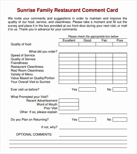 Restaurant Comment Cards Template Beautiful 11 Ment Cards Pdf Word Adobe Portable Documents