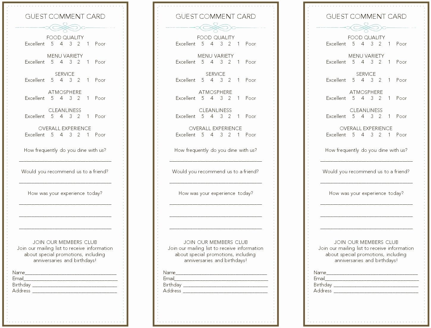Restaurant Comment Cards Template Fresh French Restaurant Ment Card Frompo