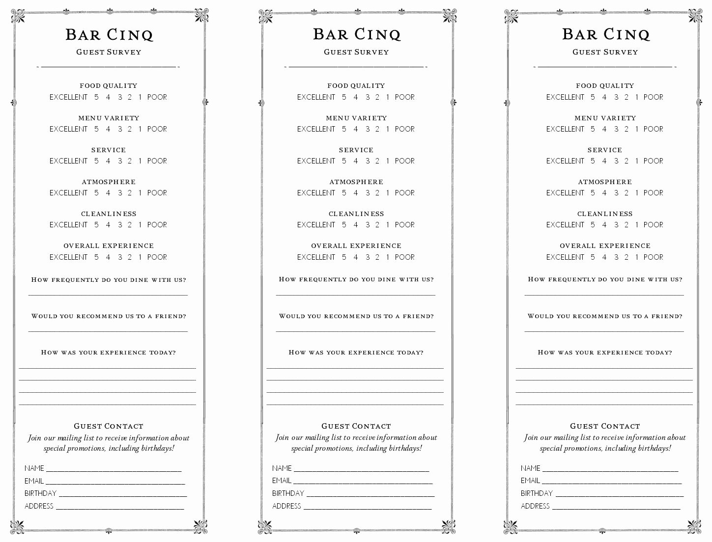 Restaurant Comment Cards Template Inspirational Cancel Save