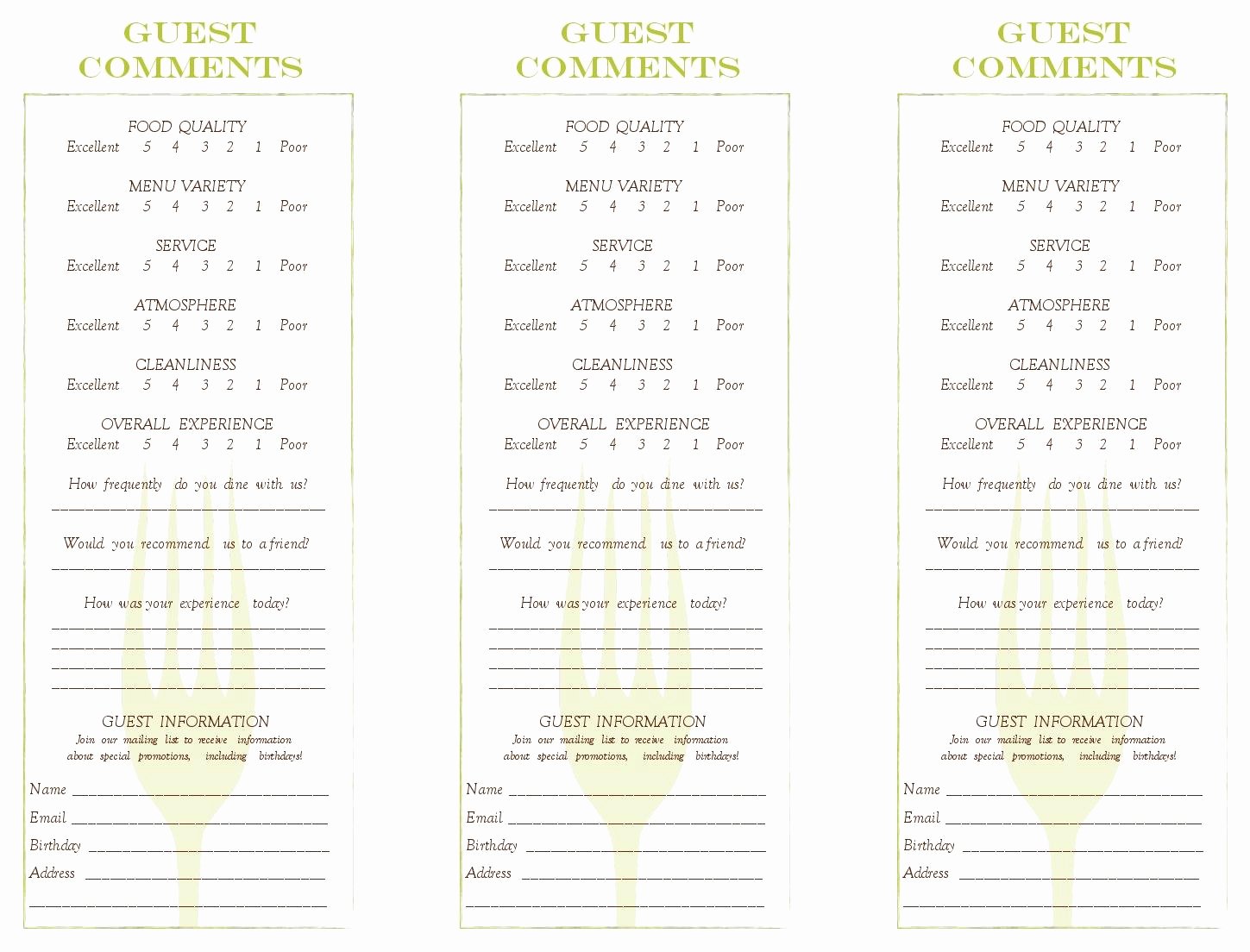 Restaurant Comment Cards Template Luxury Cancel Save