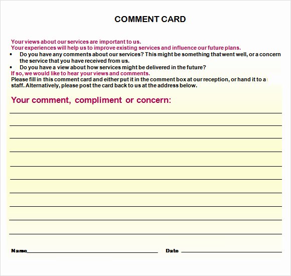 Restaurant Comment Cards Template New 11 Ment Cards Pdf Word Adobe Portable Documents