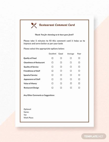 Restaurant Comment Cards Template Unique 11 Ment Cards Pdf Word Adobe Portable Documents