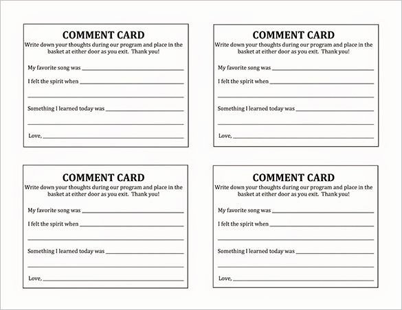 Restaurant Comment Cards Template Unique Suggestion Card Template