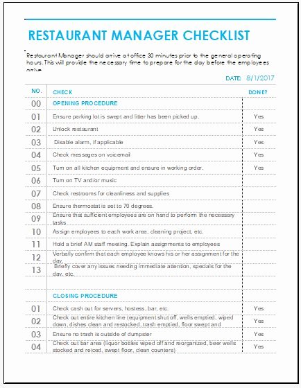 Restaurant Manager Log Book Template Fresh 10 Checklist Templates