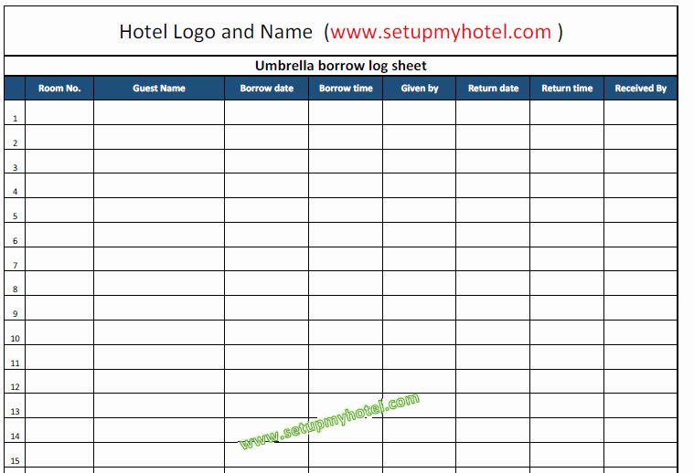 Restaurant Manager Log Book Template Fresh Concierge Umbrella Borrow Log Book Tracking Sheet format