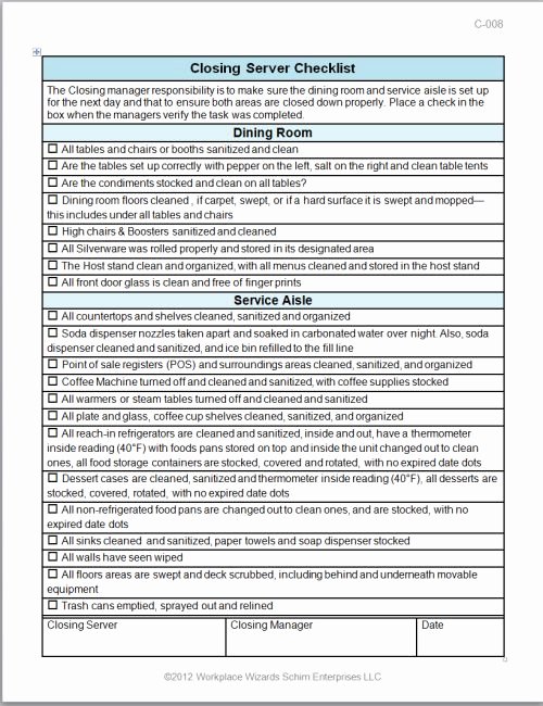 Restaurant Manager Log Book Template Inspirational Restaurant Server Side Work Checklist Template