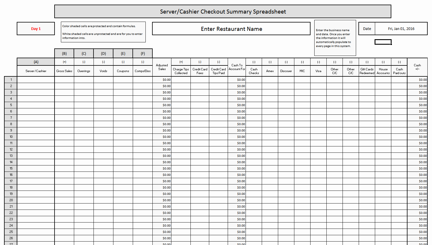 Restaurant Manager Log Book Template Lovely Restaurant Server Cash Checkout Spreadsheet