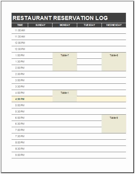 Restaurant Manager Log Book Template Luxury Restaurant Reservation Log Template Ms Excel