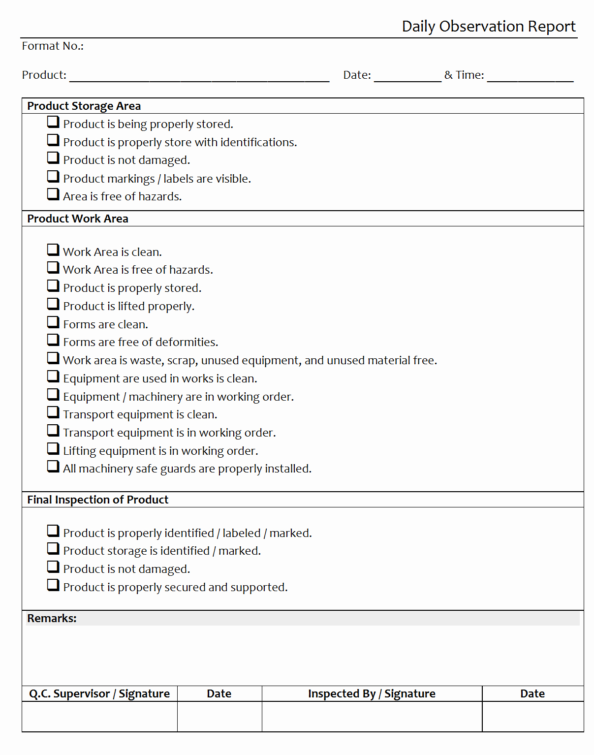 Restaurant Observation Report Sample Fresh Daily Safety Report format In Excel Calendar June