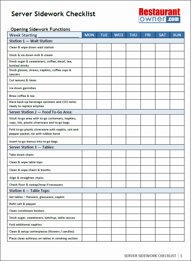 Restaurant Waiting List Template Inspirational Restaurant Checklists