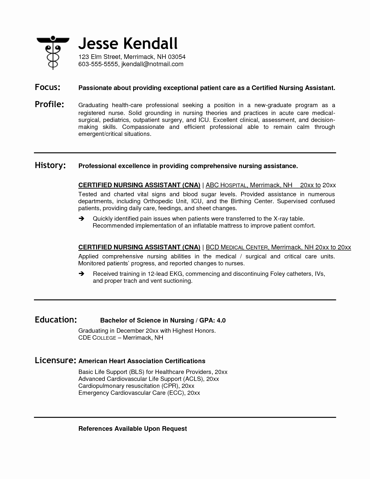 Resumes for Cna Position Best Of Cna Resume Examples